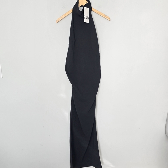 ZARA Black Halter Neck Open Back Maxi Dress S Long Bodycon Gown NWT - Picture 2 of 9